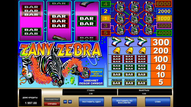 Бонусная игра Zany Zebra 2